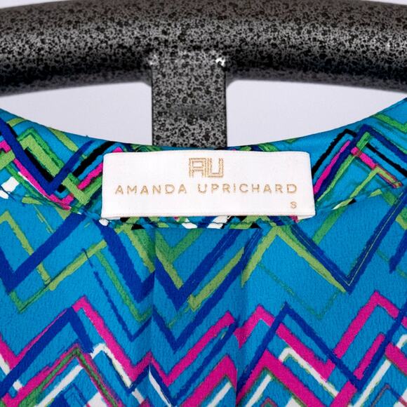 Amanda Uprichard Women's 100% Silk Blouse Colorful Geometric SMALL Lightweight - Picture 5 of 5